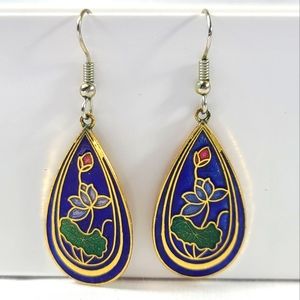 Vintage Cloisonne floral dangle earrings